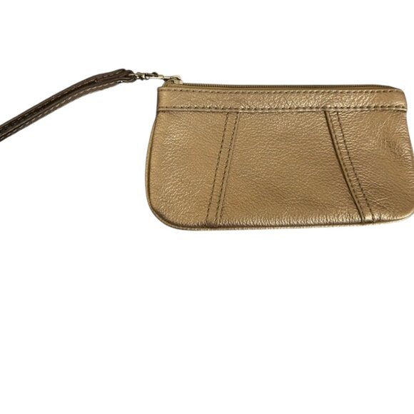 Tignanello Metallic Gold Leather Wristlet Wallet – Genuine Leather, Zip Closure - Picture 1 of 6